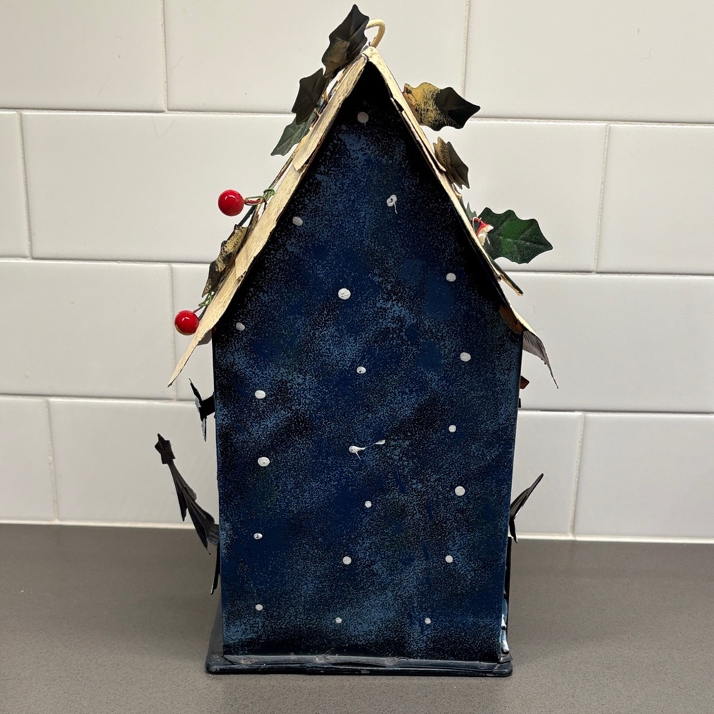 Festive Snowman Metal Birdhouse with Christmas Tree - Picture 3 of 3
